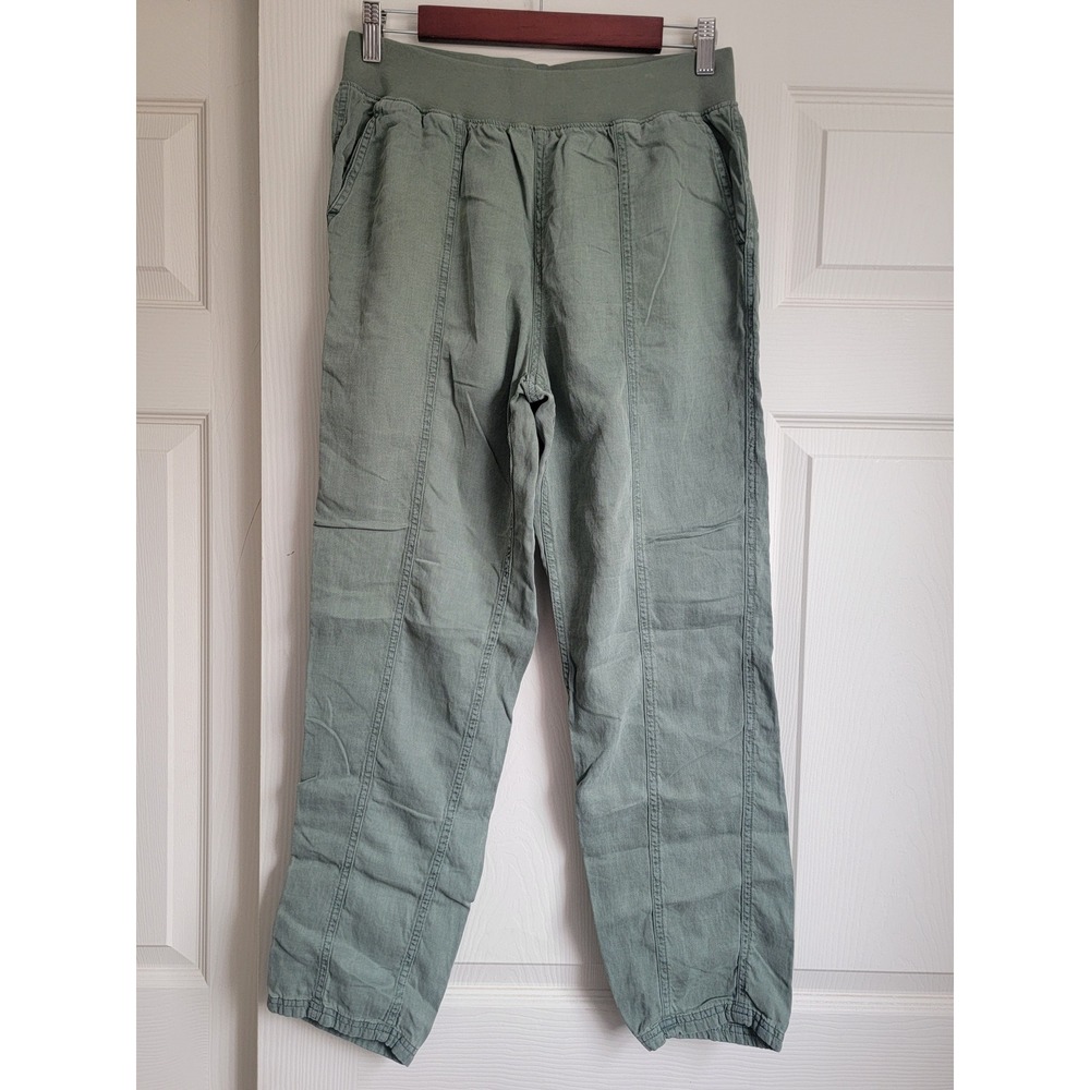 Faherty Linen Blend Elastic Waist‎ Tapered Arlie Pants in Thyme Medium - Picture 5 of 12